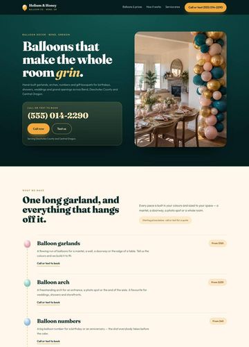 Helium & Honey Balloon Co. website design